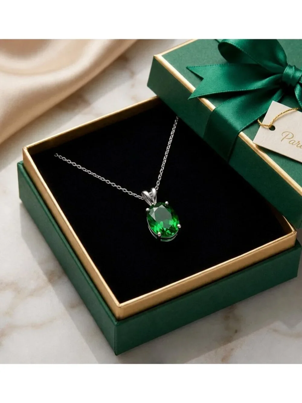 Genuine 2.95 Cts Tsavorite Pendant Solid 14k White Gold